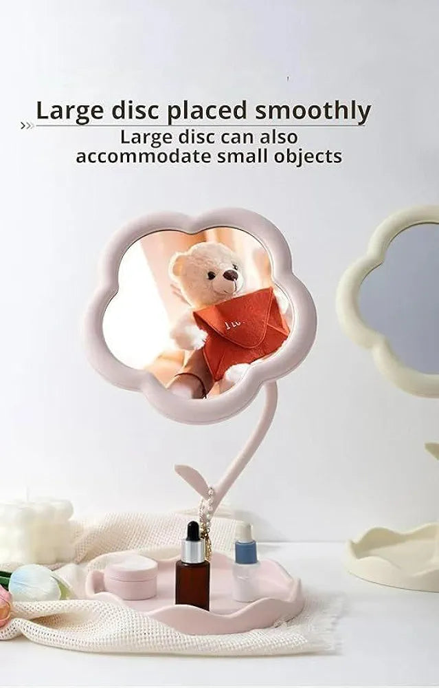 VIHM Flower-Shaped Makeup Mirror, Rotatable Makeup Mirror with Tray Table Vanity Mirror Cute Flower-Shaped Mirror for Tabletop, Bedroom, Bathroom, Living Room