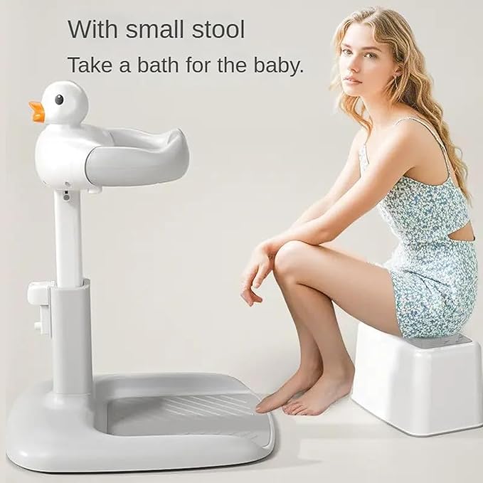 Baby Bath Tub with Stand, Baby Hug Bath Tower for Standing Up Themselves, 0-48 Months Adjustable Size Toddler Shower Stand Support, Durable Baby Bath Aid, Free Mother Hands