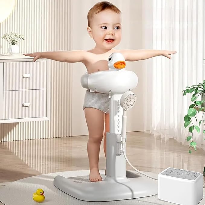 Baby Bath Tub with Stand, Baby Hug Bath Tower for Standing Up Themselves, 0-48 Months Adjustable Size Toddler Shower Stand Support, Durable Baby Bath Aid, Free Mother Hands
