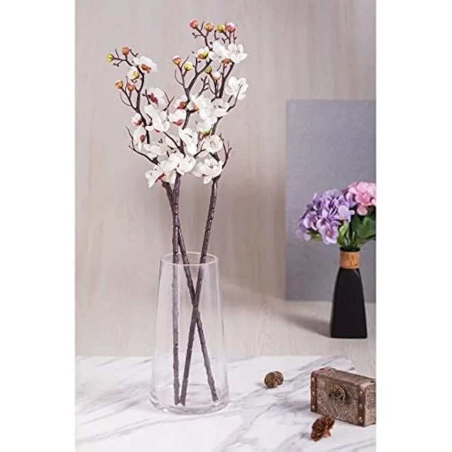 SATYAM KRAFT 3 Sticks Artificial Blossom Flower Bouquet Sticks for Home Decor, Bedroom, Living Room, Table, Balcony, Office, Wedding, Pooja, Anniversary Decorations – White 