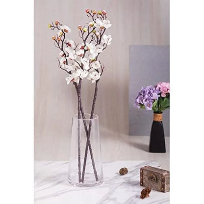 SATYAM KRAFT 3 Sticks Artificial Blossom Flower Bouquet Sticks for Home Decor, Bedroom, Living Room, Table, Balcony, Office, Wedding, Pooja, Anniversary Decorations – White 