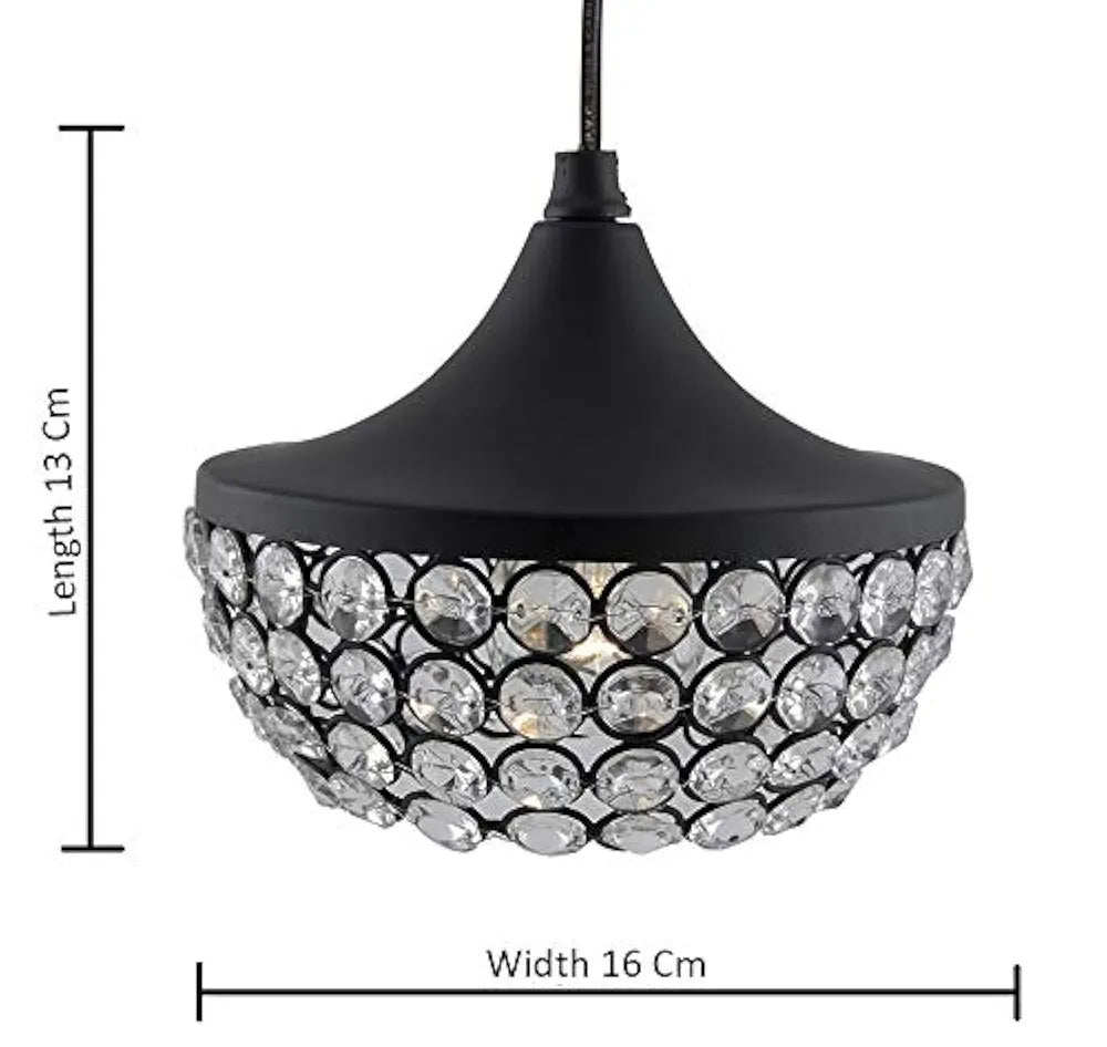 Homesake Crystal Pendant Light - Modern Black Hanging Ceiling Lamp with Sparkling Crystals, Decorative Lighting for Dining Room, Living Room, Bedroom, Kitchen Island - Elegant Chandelier Style