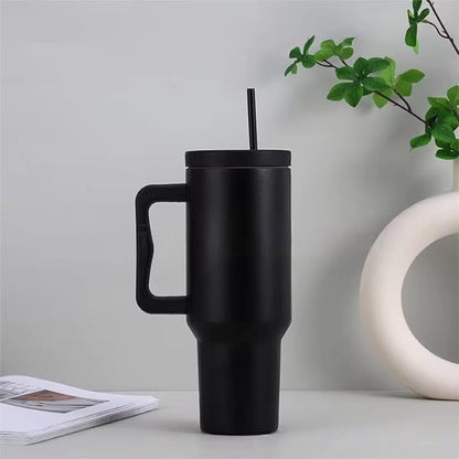 Tumbler Sipper Mug with Handle and Straw Lid Travel Coffee Mug Vacuum Insulated Portable Personalize Your Logo Name Drinking Cup for Office Gym Travelling(1200ml)