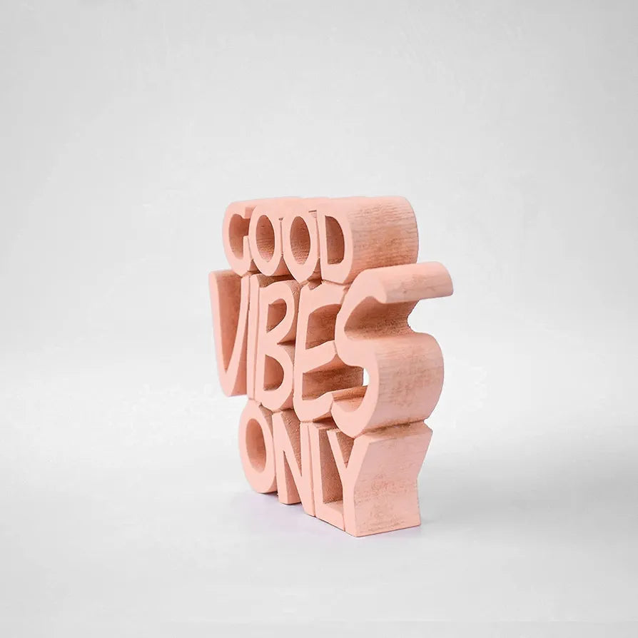 NUKKAD TALES Good Vibes Only Peach Showpiece for Home & Office - Engineered Wood Quirky Accent for Birthdays, Corporate Gifts, and Inspirational Wall Decor - Desk or Shelf Décor