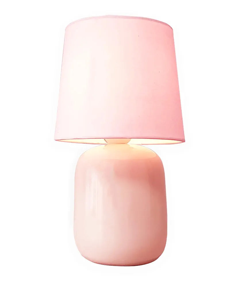 Homesake® Modern Small Ceramic Table Lamp, Classic Bedside Desk lamp for Living Room Bedroom, Farmhouse Nightstand Lamps with Pink Fabric Shade 