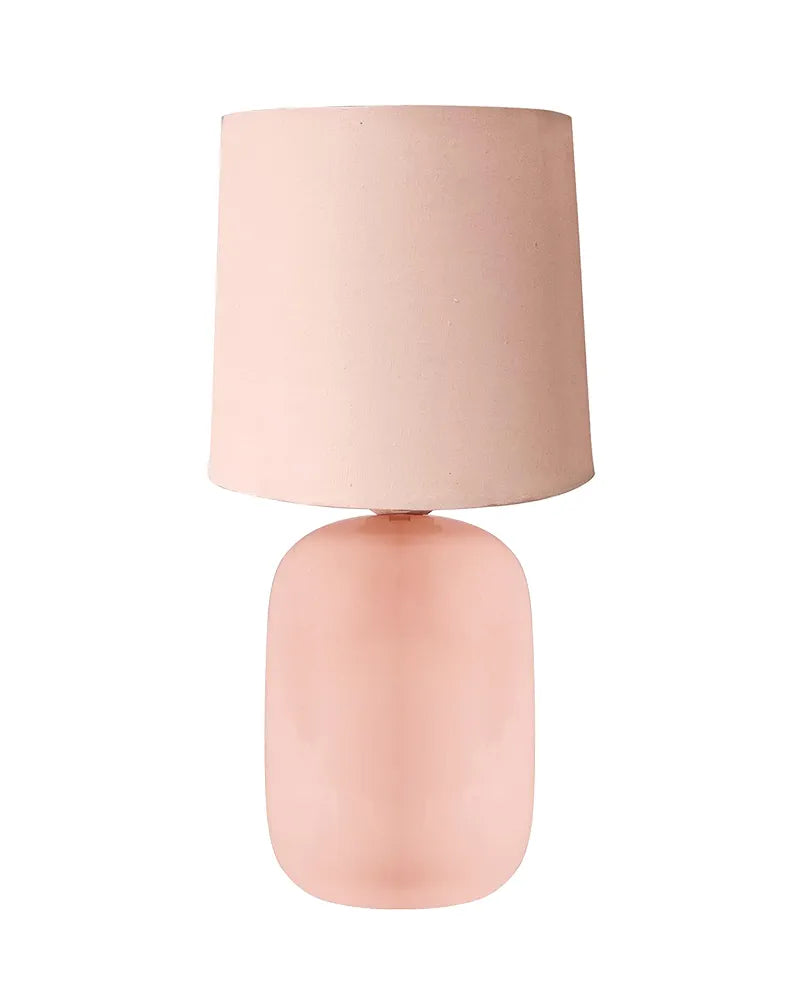 Homesake® Modern Small Ceramic Table Lamp, Classic Bedside Desk lamp for Living Room Bedroom, Farmhouse Nightstand Lamps with Pink Fabric Shade 