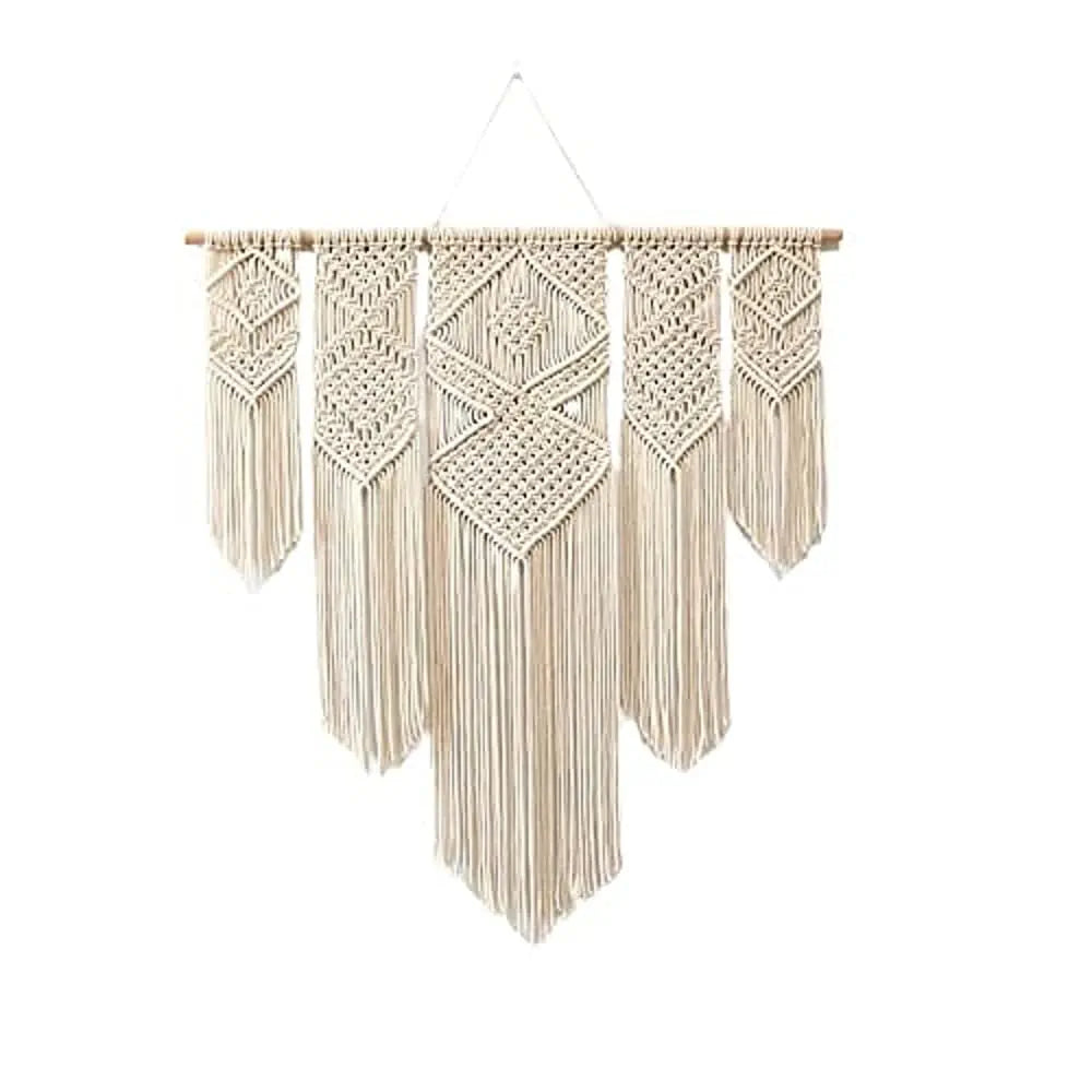 Dxyz Extra Large Macrame Cotton Rope Handmade Wall Hanging Tapestry, Abstract, Beige - 96.52 Cm