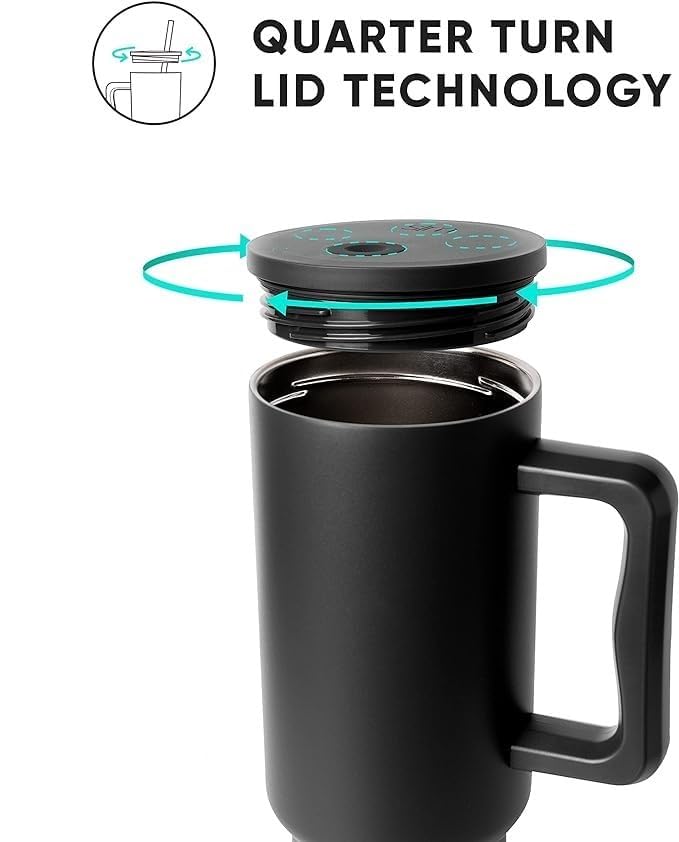 Tumbler Sipper Mug with Handle and Straw Lid Travel Coffee Mug Vacuum Insulated Portable Personalize Your Logo Name Drinking Cup for Office Gym Travelling(1200ml)