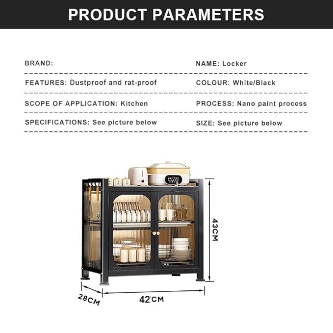2-Tier Kitchen Countertop Cutlery Storage Cabinet, Dish Drying Rack with Drawers and Drainage Board, Acrylic Cabinet Door 360° Dustproof for Storing Dishes and Seasonings