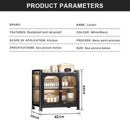 2-Tier Kitchen Countertop Cutlery Storage Cabinet, Dish Drying Rack with Drawers and Drainage Board, Acrylic Cabinet Door 360° Dustproof for Storing Dishes and Seasonings