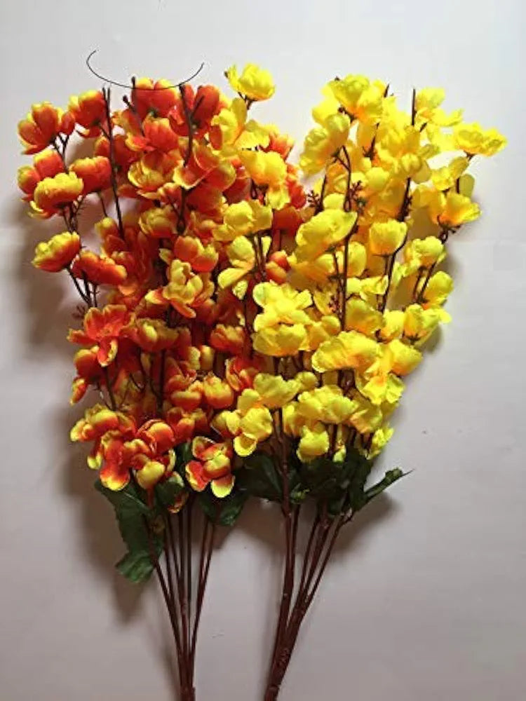 Coolkart Beautiful Orchid Cherry Peach Blossom Flower Bunch for Vase for Home Decor, Office Decor, Hotel  - Set of 2, 14 Sticks