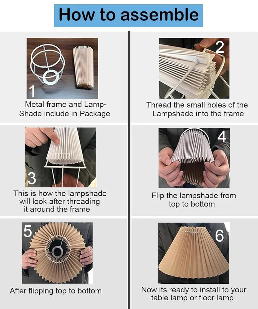 Homesake®Retro Down to The Wire Metal Table Lamp with Fabric Shade, Bedside Lamp Gift Housewarming Home Living Room, Pleated Shade 