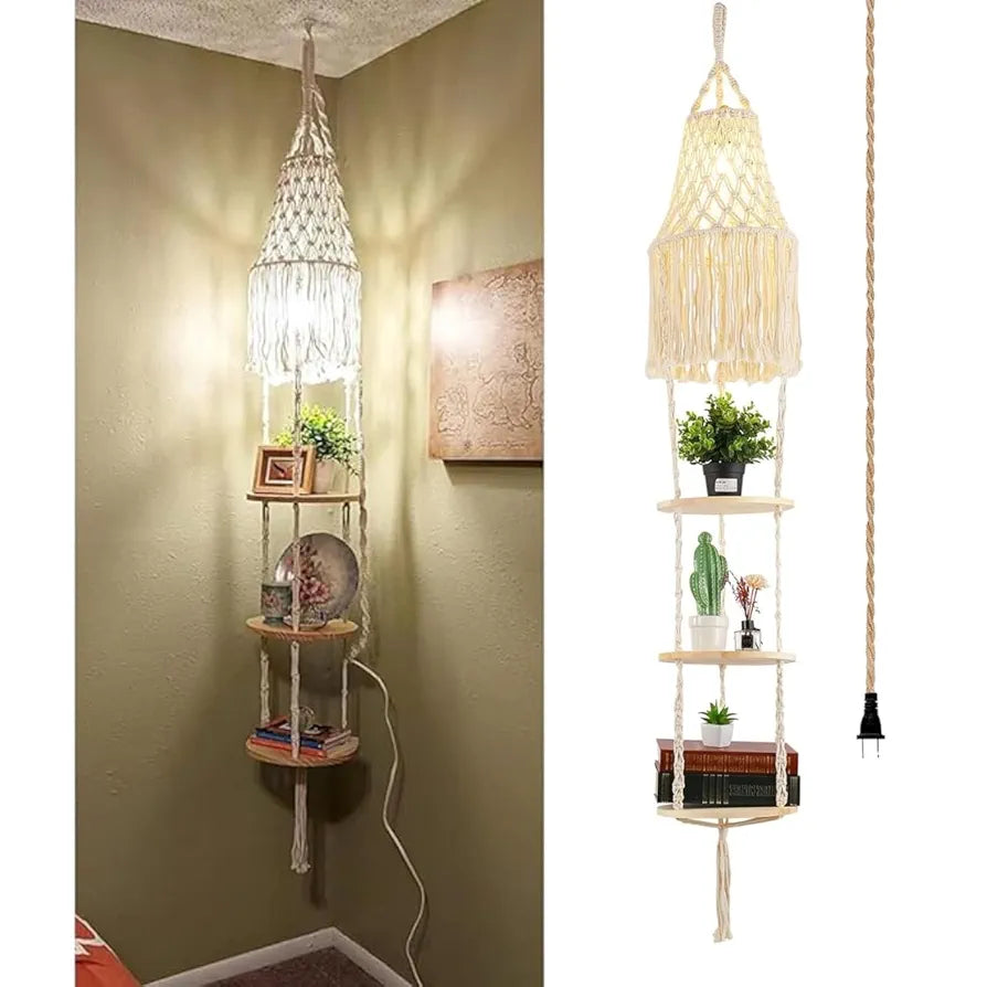 ecofynd Cotton 3 Tier Plant Hanger with Macrame Chandelier, Indoor Outdoor Handmade Boho Hanging Lamp Hanging Planter Flower Pot Holder, Style Decorative Rope for Home, Office, Balcony, Window