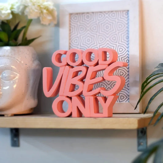 NUKKAD TALES Good Vibes Only Peach Showpiece for Home & Office - Engineered Wood Quirky Accent for Birthdays, Corporate Gifts, and Inspirational Wall Decor - Desk or Shelf Décor
