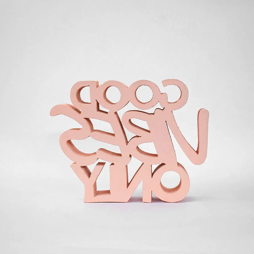 NUKKAD TALES Good Vibes Only Peach Showpiece for Home & Office - Engineered Wood Quirky Accent for Birthdays, Corporate Gifts, and Inspirational Wall Decor - Desk or Shelf Décor