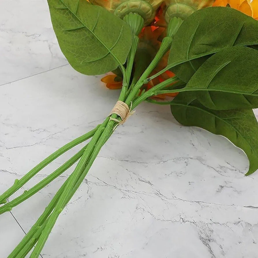 SATYAM KRAFT 1 Pcs Artificial Sunflowers Stick Bunch | Realistic Look & Charming Flowers | 6 Heads Bouquet for Home Decor, Bedroom, Balcony, Wedding  ,Fabric