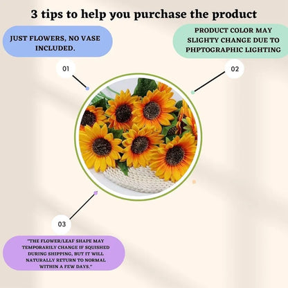 SATYAM KRAFT 1 Pcs Artificial Sunflowers Stick Bunch | Realistic Look & Charming Flowers | 6 Heads Bouquet for Home Decor, Bedroom, Balcony, Wedding  ,Fabric