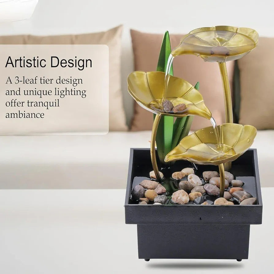 NISHIV Tabletop Fountains Metal Water Fountain Home Decor Ornaments with Waterfall Desktop Leaf Fountains Deep Basin&Natural River Rocks Indoor Zen Relaxation for Decor Office Bedroom 