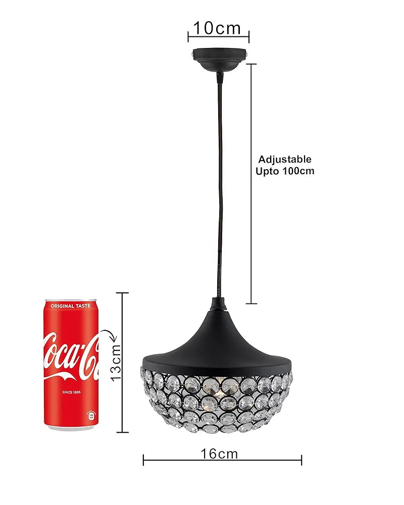 Homesake Crystal Pendant Light - Modern Black Hanging Ceiling Lamp with Sparkling Crystals, Decorative Lighting for Dining Room, Living Room, Bedroom, Kitchen Island - Elegant Chandelier Style