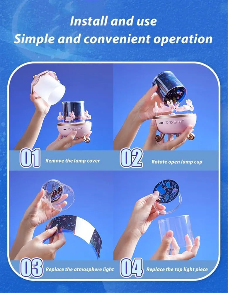 Desidiya Bunny Night Light Cabin Projector Lamp 360° Rotatable LED Night Lamp for Kids Room Decor, Kids Night Lights for Girls Bedroom 6 Film Shade, Star Projector, USB Powered Birthday Gift for Kids