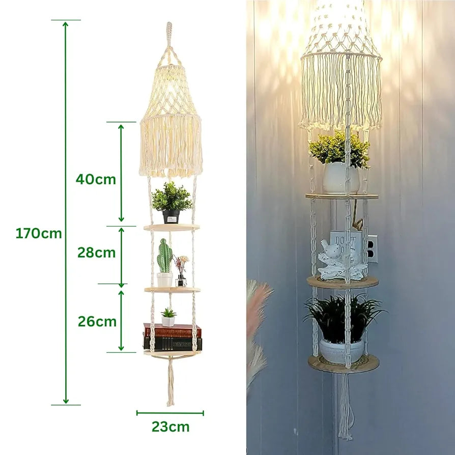 ecofynd Cotton 3 Tier Plant Hanger with Macrame Chandelier, Indoor Outdoor Handmade Boho Hanging Lamp Hanging Planter Flower Pot Holder, Style Decorative Rope for Home, Office, Balcony, Window