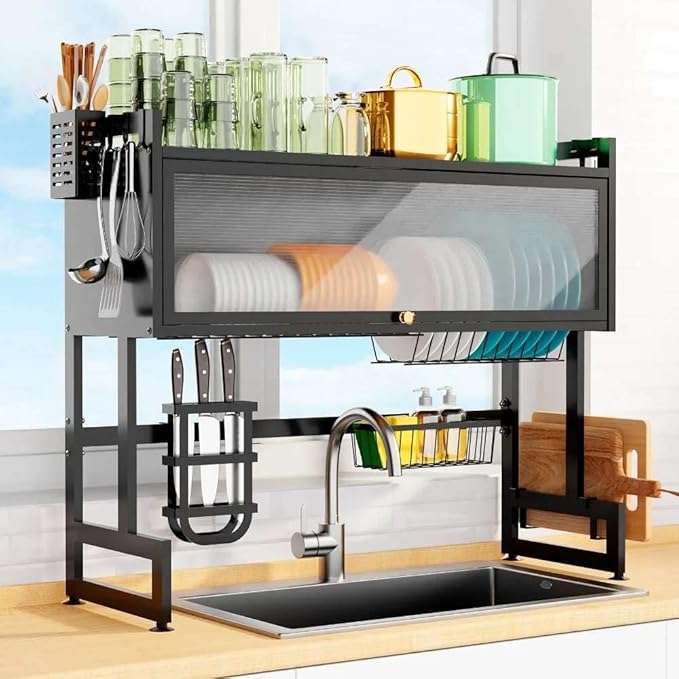 Dish Rack for Kitchen, Bartan Stand for Drying, Carbon Steel, Drainer Shelf/Kitchen Organizer/Utensils Storage