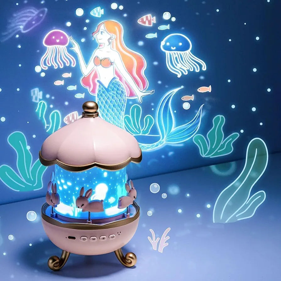 Desidiya Bunny Night Light Cabin Projector Lamp 360° Rotatable LED Night Lamp for Kids Room Decor, Kids Night Lights for Girls Bedroom 6 Film Shade, Star Projector, USB Powered Birthday Gift for Kids