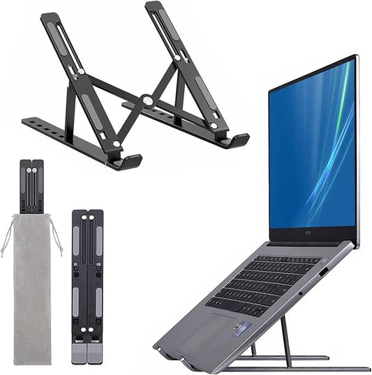 6 Angle Foldable & Portable Laptop Riser Stand Made with Aluminum Alloy |Compatible for Dell, Mac Book Air/Pro, Lenovo Acer Hp Asus & Other Laptop from 11.6 inch to 15.6 Inches- Black