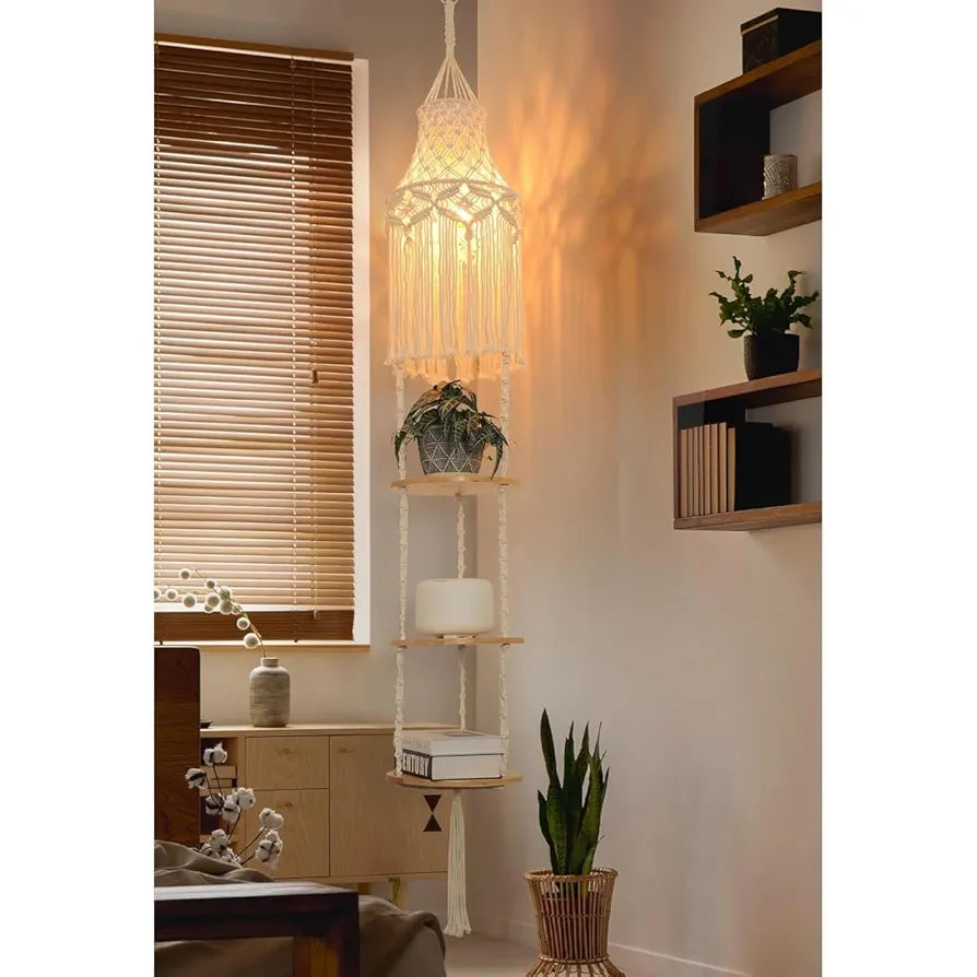 ecofynd Cotton 3 Tier Plant Hanger with Macrame Chandelier, Indoor Outdoor Handmade Boho Hanging Lamp Hanging Planter Flower Pot Holder, Style Decorative Rope for Home, Office, Balcony, Window