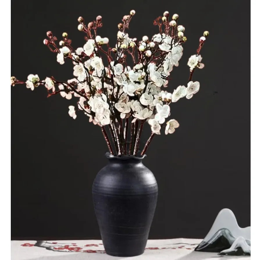 SATYAM KRAFT 3 Sticks Artificial Blossom Flower Bouquet Sticks for Home Decor, Bedroom, Living Room, Table, Balcony, Office, Wedding, Pooja, Anniversary Decorations – White 