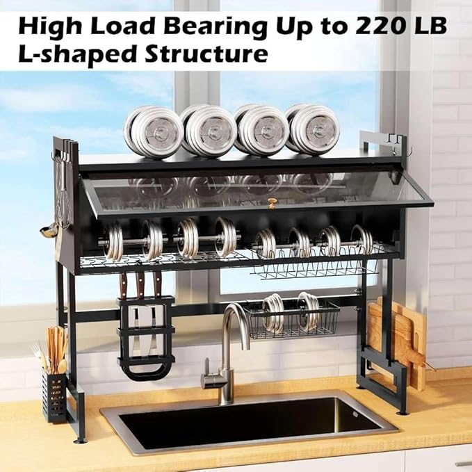 Dish Rack for Kitchen, Bartan Stand for Drying, Carbon Steel, Drainer Shelf/Kitchen Organizer/Utensils Storage