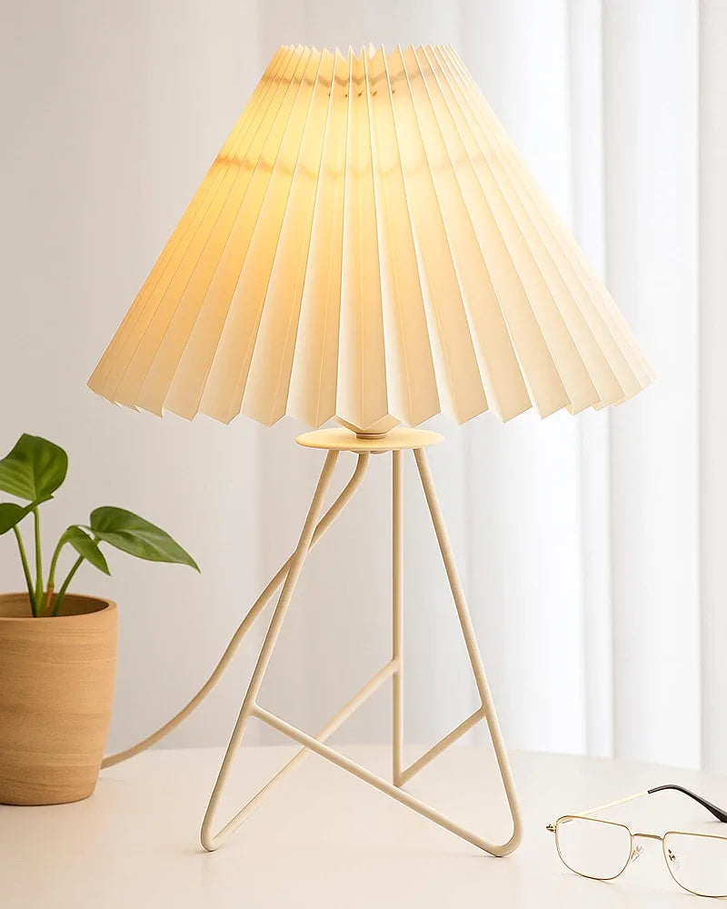 Homesake®Retro Down to The Wire Metal Table Lamp with Fabric Shade, Bedside Lamp Gift Housewarming Home Living Room, Pleated Shade 