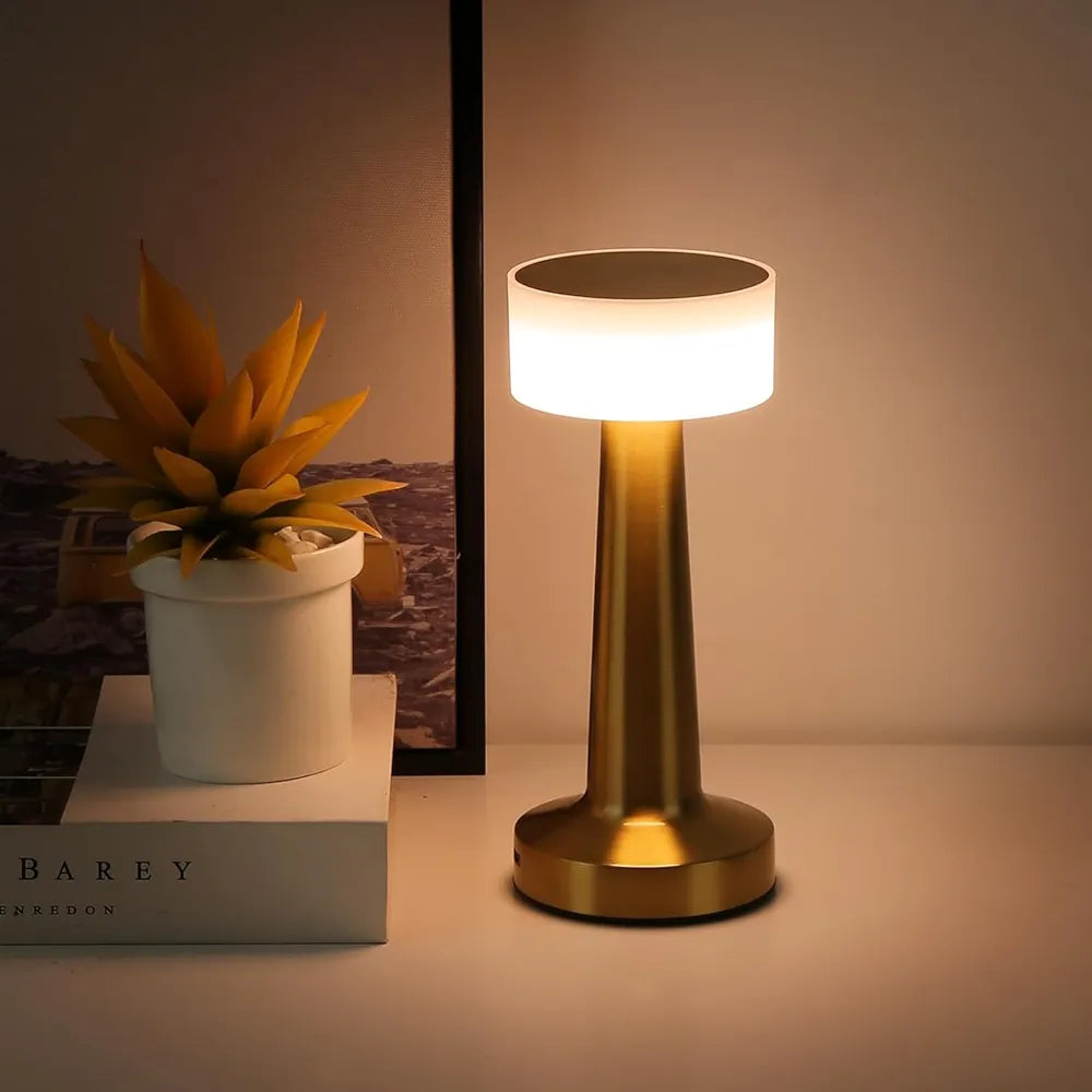 Desidiya Portable LED Table Lamp for Bedroom, Living Room, Stepless Dimming, 3 Colour Touch Control Metallic Finish Rechargeable Battery Backup Night Light, Bedside Table Lamp