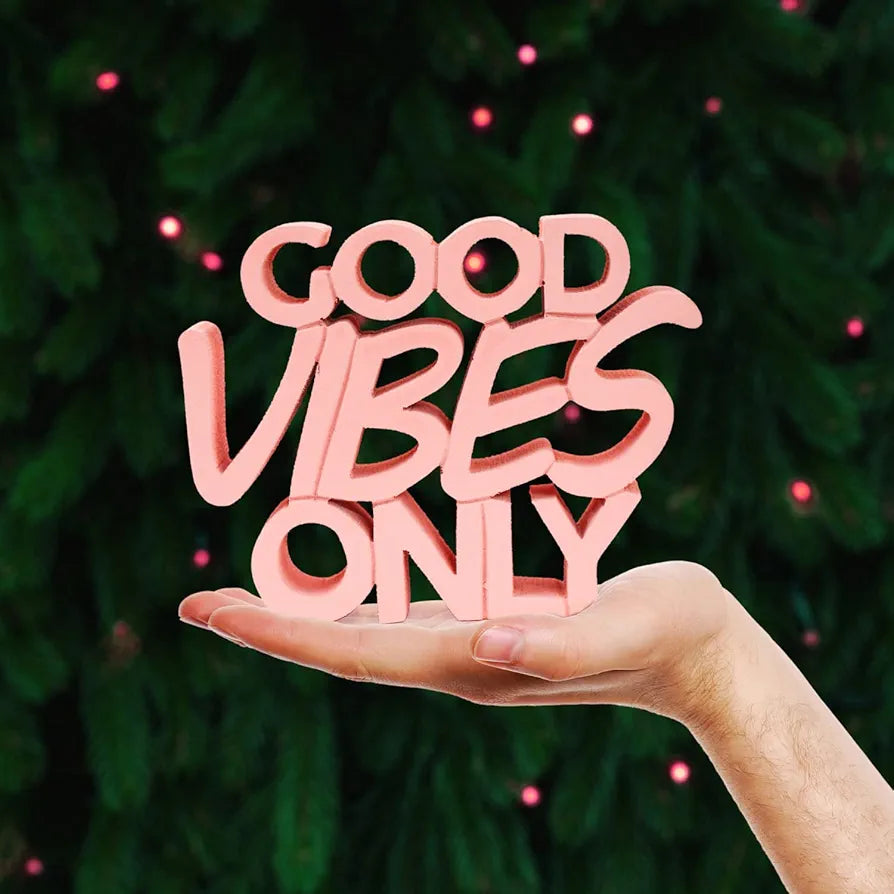 NUKKAD TALES Good Vibes Only Peach Showpiece for Home & Office - Engineered Wood Quirky Accent for Birthdays, Corporate Gifts, and Inspirational Wall Decor - Desk or Shelf Décor