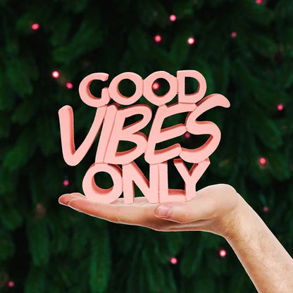 NUKKAD TALES Good Vibes Only Peach Showpiece for Home & Office - Engineered Wood Quirky Accent for Birthdays, Corporate Gifts, and Inspirational Wall Decor - Desk or Shelf Décor