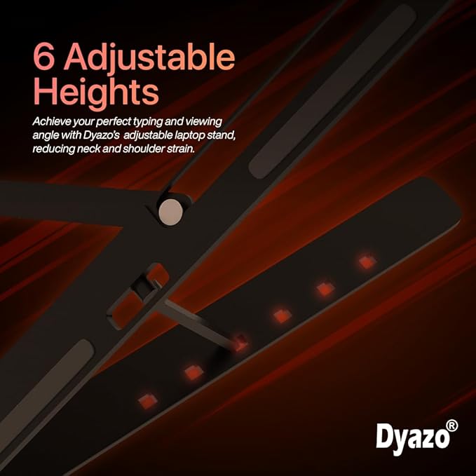 6 Angle Foldable & Portable Laptop Riser Stand Made with Aluminum Alloy |Compatible for Dell, Mac Book Air/Pro, Lenovo Acer Hp Asus & Other Laptop from 11.6 inch to 15.6 Inches- Black