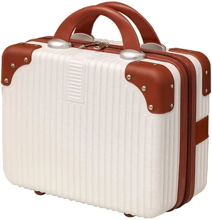 Yagzon ABS Hard Shell Cosmetic Travel Hand Luggage Portable Carrying Makeup Case Suitcase Organizer Box Vanity Mini Suitcase 14'' Books, Bottles, Clothes, Small Accessory Bag, 30 cm, No Wheels, Brown