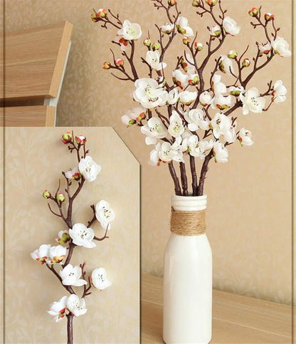 SATYAM KRAFT 3 Sticks Artificial Blossom Flower Bouquet Sticks for Home Decor, Bedroom, Living Room, Table, Balcony, Office, Wedding, Pooja, Anniversary Decorations – White 