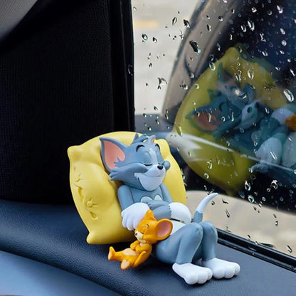 REWOP Resin Cute Car/Home Interior Decoration - Relaxing Cat and Mouse Figurine, Perfect Dashboard Toys and Accessories for Mini Tabletop Decor,6 Cm,4 Cm