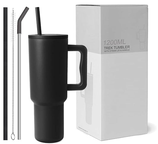 Tumbler Sipper Mug with Handle and Straw Lid Travel Coffee Mug Vacuum Insulated Portable Personalize Your Logo Name Drinking Cup for Office Gym Travelling(1200ml)