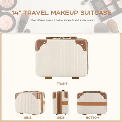 Yagzon ABS Hard Shell Cosmetic Travel Hand Luggage Portable Carrying Makeup Case Suitcase Organizer Box Vanity Mini Suitcase 14'' Books, Bottles, Clothes, Small Accessory Bag, 30 cm, No Wheels, Brown