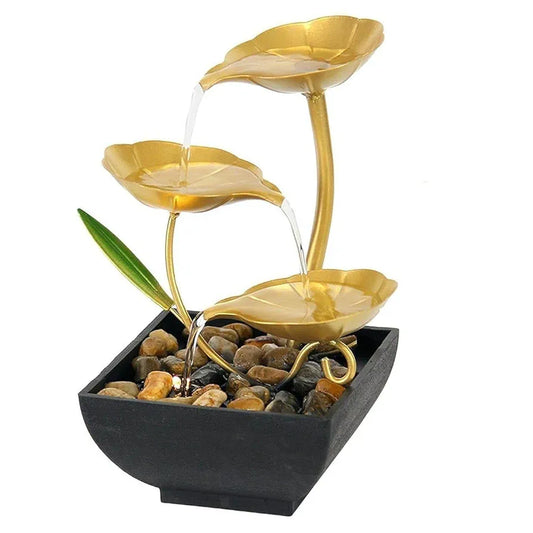 NISHIV Tabletop Fountains Metal Water Fountain Home Decor Ornaments with Waterfall Desktop Leaf Fountains Deep Basin&Natural River Rocks Indoor Zen Relaxation for Decor Office Bedroom 