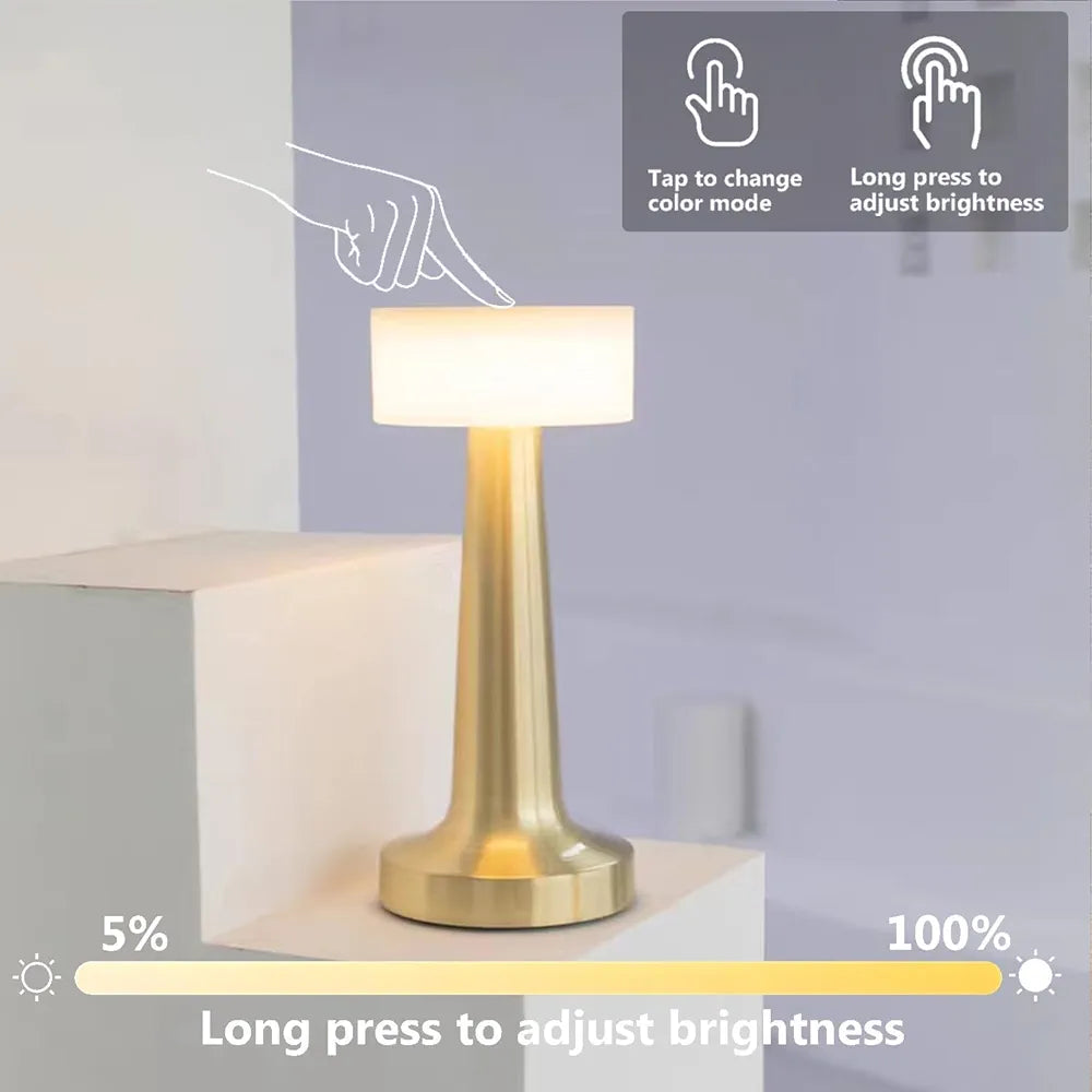 Desidiya Portable LED Table Lamp for Bedroom, Living Room, Stepless Dimming, 3 Colour Touch Control Metallic Finish Rechargeable Battery Backup Night Light, Bedside Table Lamp