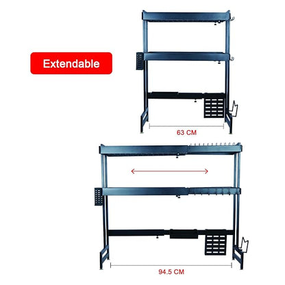 Dish Drying Rack for Kitchen, 2 Layer, Over The Sink Bartan Stand, Carbon Steel (Black)