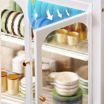 2-Tier Kitchen Countertop Cutlery Storage Cabinet, Dish Drying Rack with Drawers and Drainage Board, Acrylic Cabinet Door 360° Dustproof for Storing Dishes and Seasonings