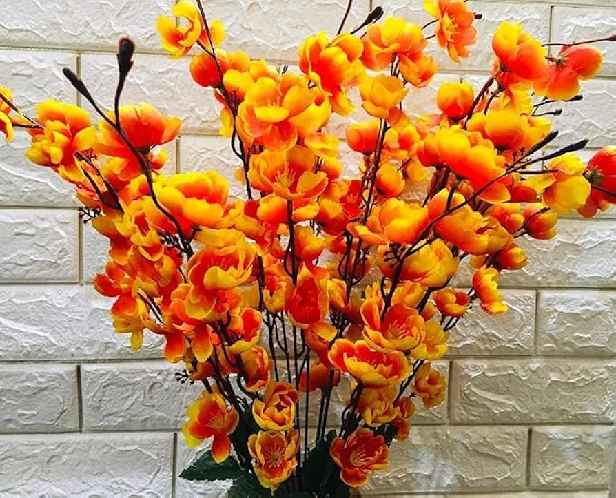 Coolkart Beautiful Orchid Cherry Peach Blossom Flower Bunch for Vase for Home Decor, Office Decor, Hotel  - Set of 2, 14 Sticks