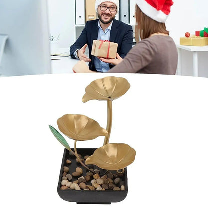 NISHIV Tabletop Fountains Metal Water Fountain Home Decor Ornaments with Waterfall Desktop Leaf Fountains Deep Basin&Natural River Rocks Indoor Zen Relaxation for Decor Office Bedroom 