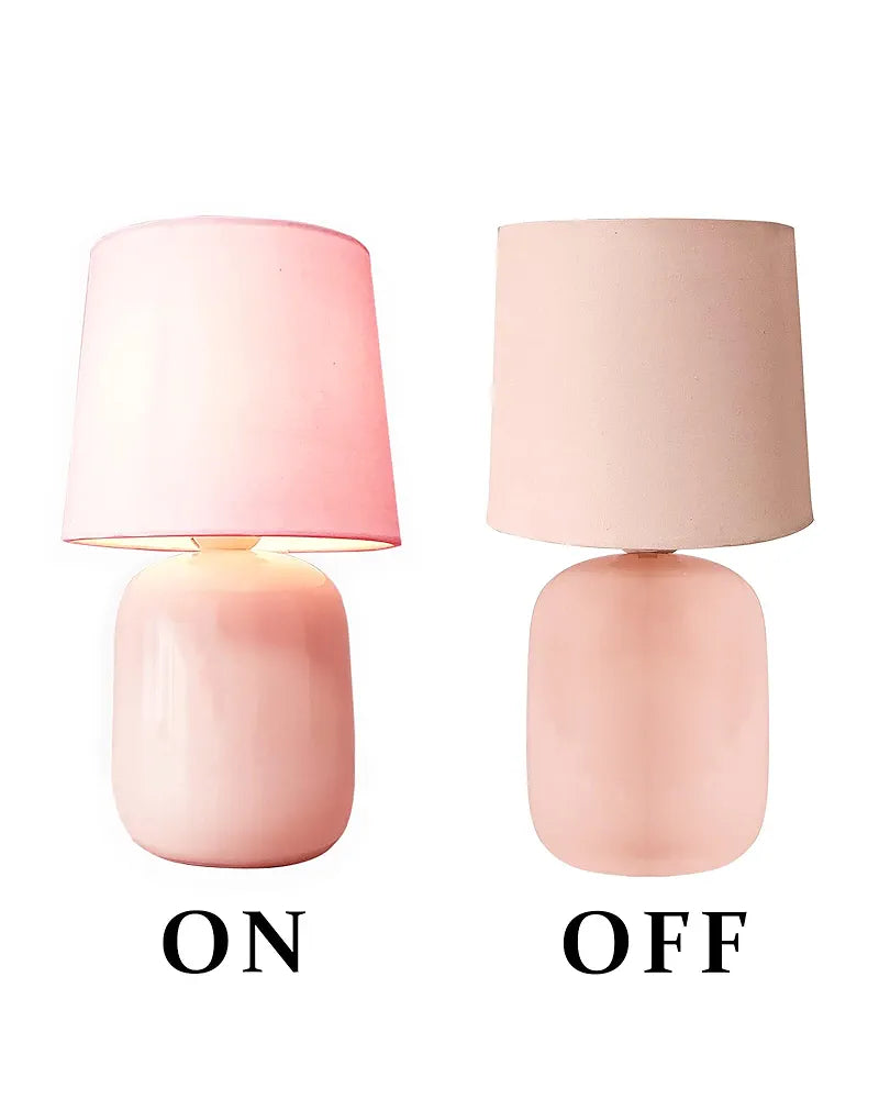 Homesake® Modern Small Ceramic Table Lamp, Classic Bedside Desk lamp for Living Room Bedroom, Farmhouse Nightstand Lamps with Pink Fabric Shade 