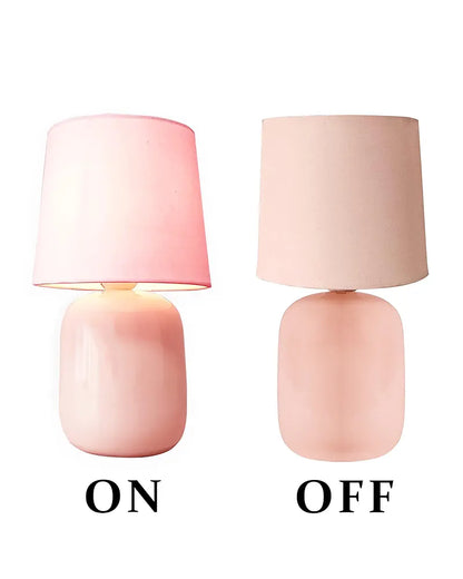 Homesake® Modern Small Ceramic Table Lamp, Classic Bedside Desk lamp for Living Room Bedroom, Farmhouse Nightstand Lamps with Pink Fabric Shade 