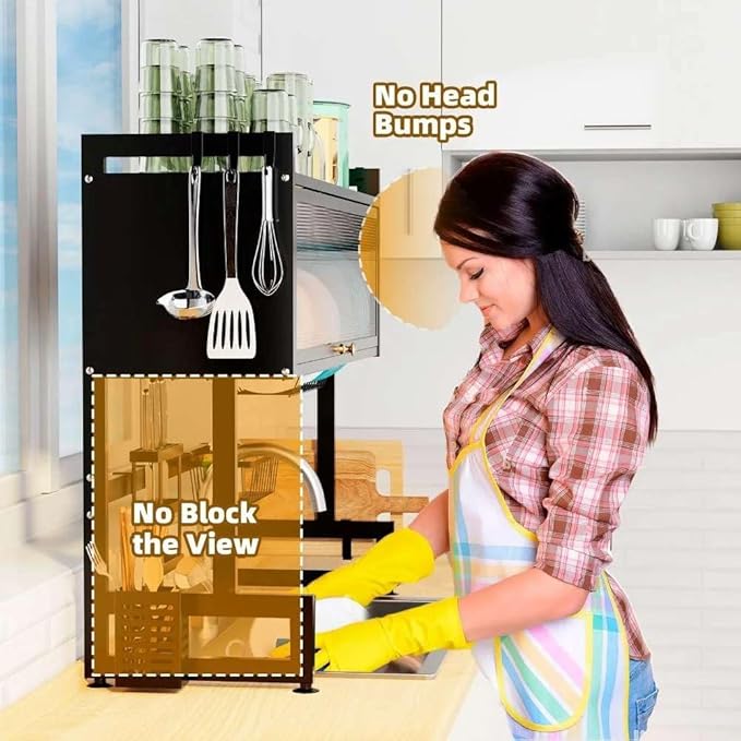 Dish Rack for Kitchen, Bartan Stand for Drying, Carbon Steel, Drainer Shelf/Kitchen Organizer/Utensils Storage